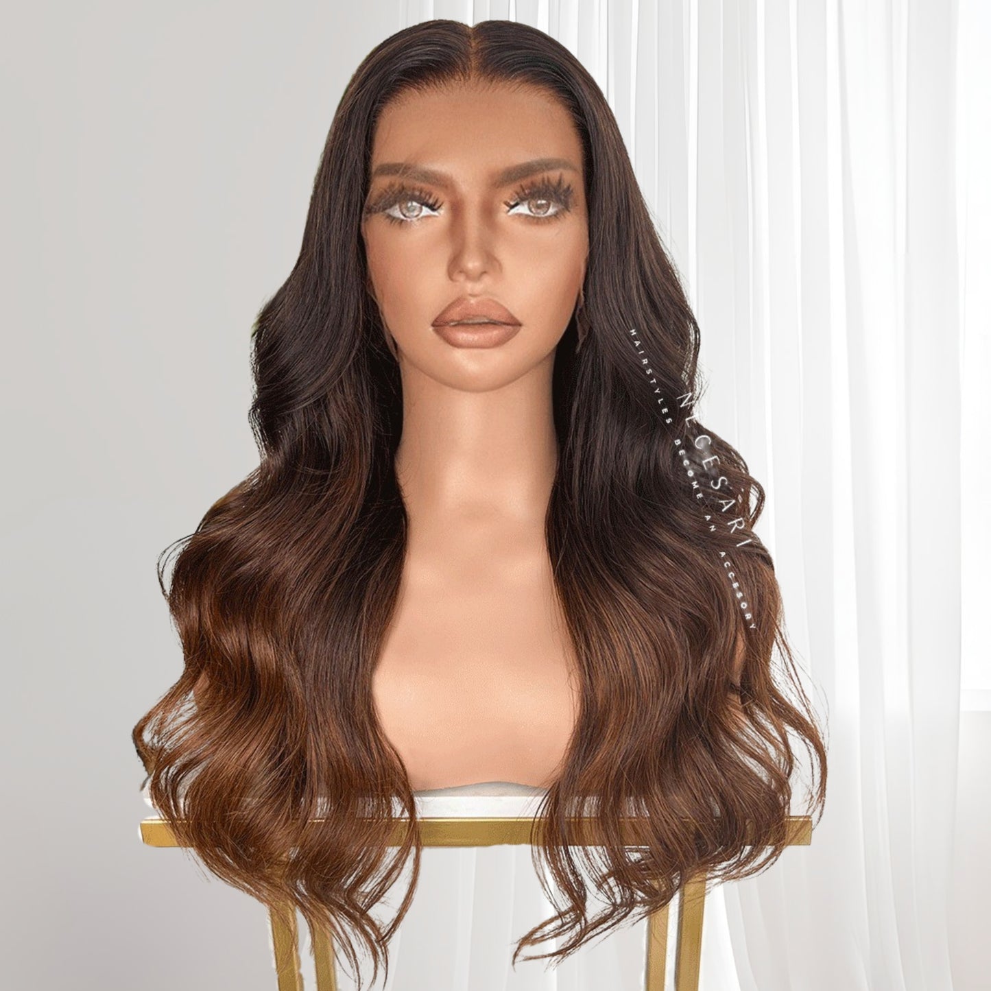 Neylis - Dark Brown and Copper Brown Tie and Dye Wig