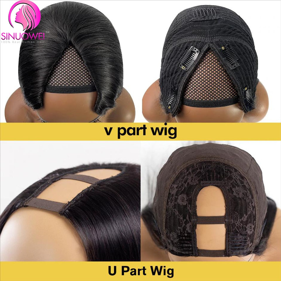 Sinuowei UV ampahany Wig vatana onja volo olombelona Wig ho an'ny vehivavy breziliana Glueless 10-28 mirefy Wavy upgrade Wig voajanahary mainty Wig