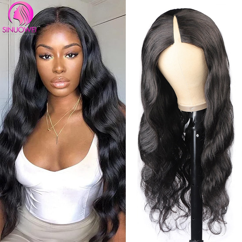 Sinuowei UV ampahany Wig vatana onja volo olombelona Wig ho an'ny vehivavy breziliana Glueless 10-28 mirefy Wavy upgrade Wig voajanahary mainty Wig