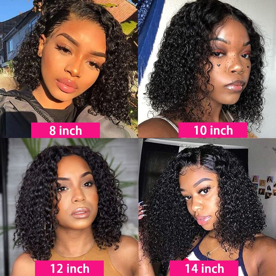 Perruque "Glueless " Sans colle Lace HD cheveux bouclés courts humains