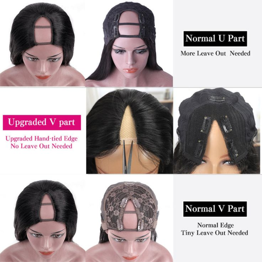 Perruques U- part et V-part Coupe carrée cheveux humains 100% lisses