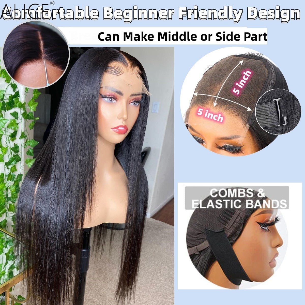 Perruque "Wear And Go" Lace Front Wigs HD Transparent Straight Brésilien - Cheveux humains