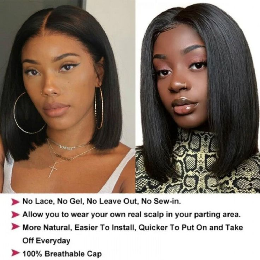 Straight Short Bob Wig V Part Wig Ny volon'olombelona Tsy misy miala amin'ny Glueless Straight Wig feno milina vita amin'ny milina fohy Bob Wigs ho an'ny vehivavy