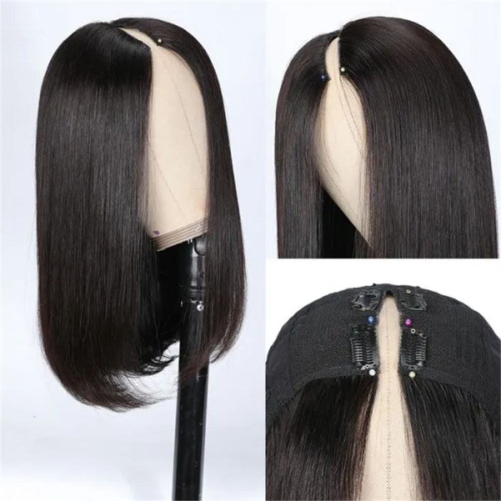 Straight Short Bob Wig V Part Wig Ny volon'olombelona Tsy misy miala amin'ny Glueless Straight Wig feno milina vita amin'ny milina fohy Bob Wigs ho an'ny vehivavy