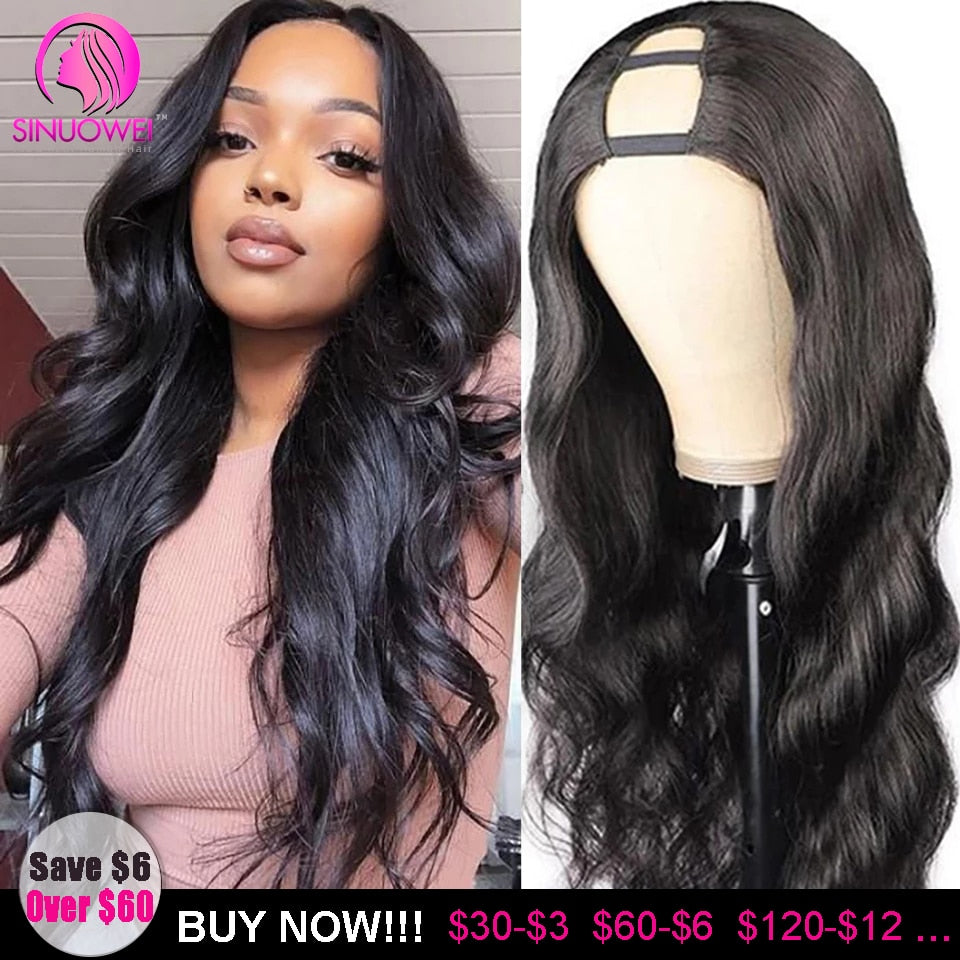 Sinuowei UV ampahany Wig vatana onja volo olombelona Wig ho an'ny vehivavy breziliana Glueless 10-28 mirefy Wavy upgrade Wig voajanahary mainty Wig