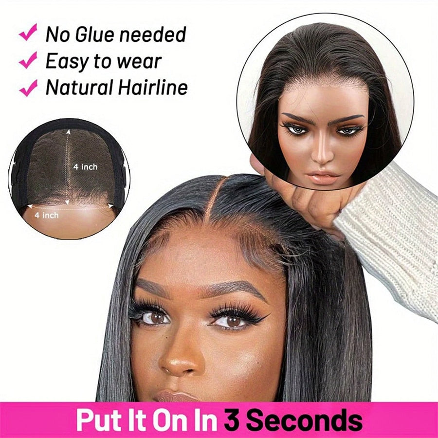 Perruques cheveux naturels  4x4 HD Part Wig "Wear and Go" sans colle - Dentelle HD Transparent pré coupée