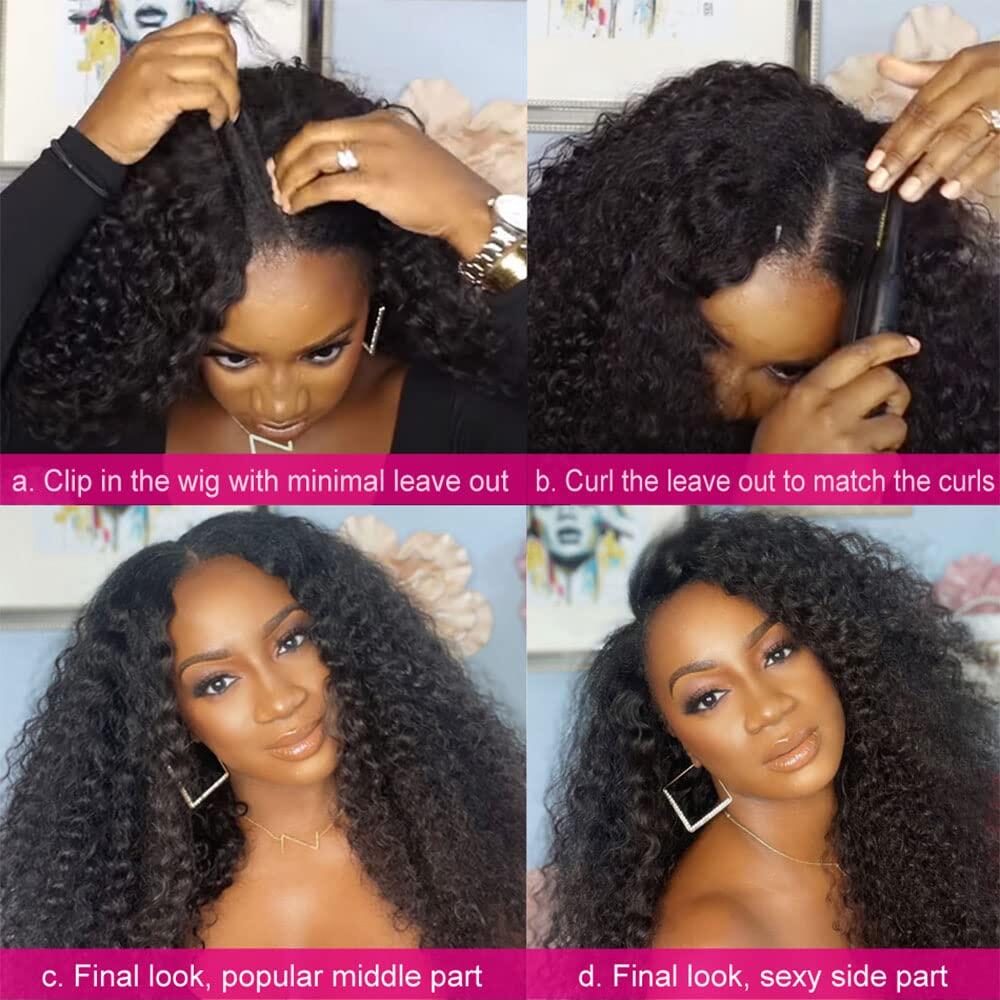 Kinky Curly Human Hair Wig Glueless UV Part Wig Volon'olombelona olioly tsy misy lakaoly tsy misy miala amin'ny volon'olombelona Wig ho an'ny vehivavy