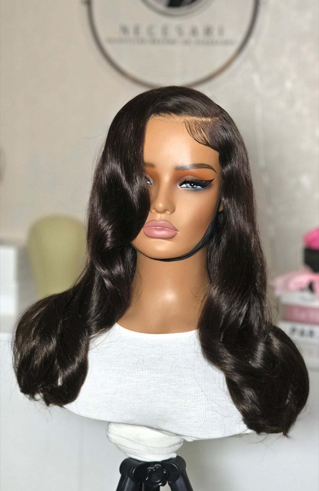 Perruque Side Part- Baby Hair    200 % densité - Cheveux Noirs